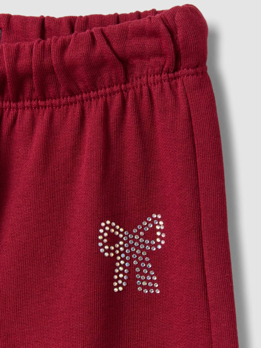 Red pure cotton trousers with elasticated waist and bow for girls_2
