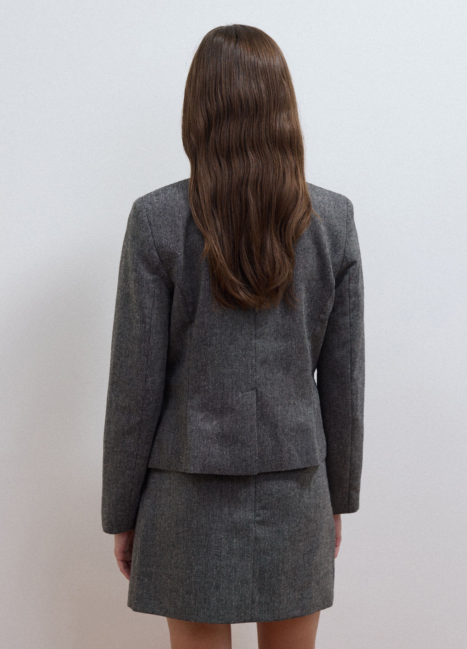 Grey wool and viscose-blend slim-fit blazer