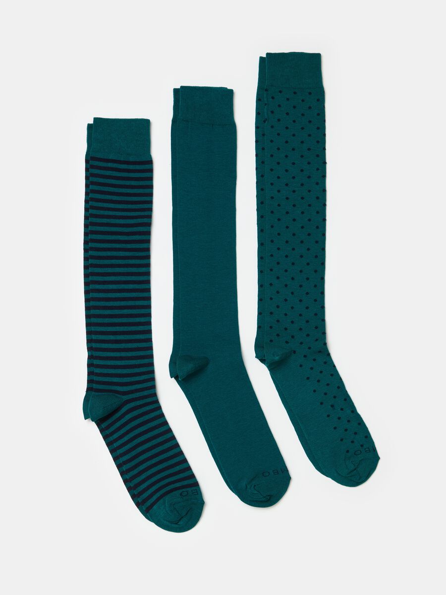 Three-pair pack long socks with polka dots and stripes_0