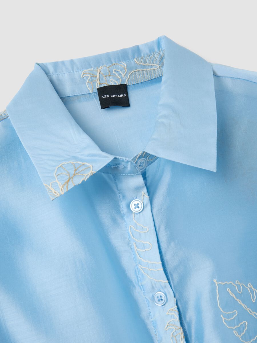 Regular Fit Hemd aus blauem Lyocell-Mix mit Blumenstickerei_5