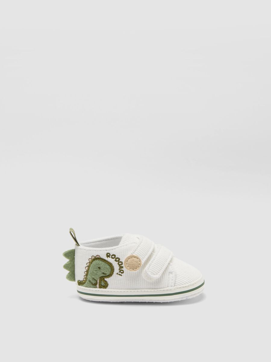 Scarpine bianche con dinosauro e chiusura a strappo_0
