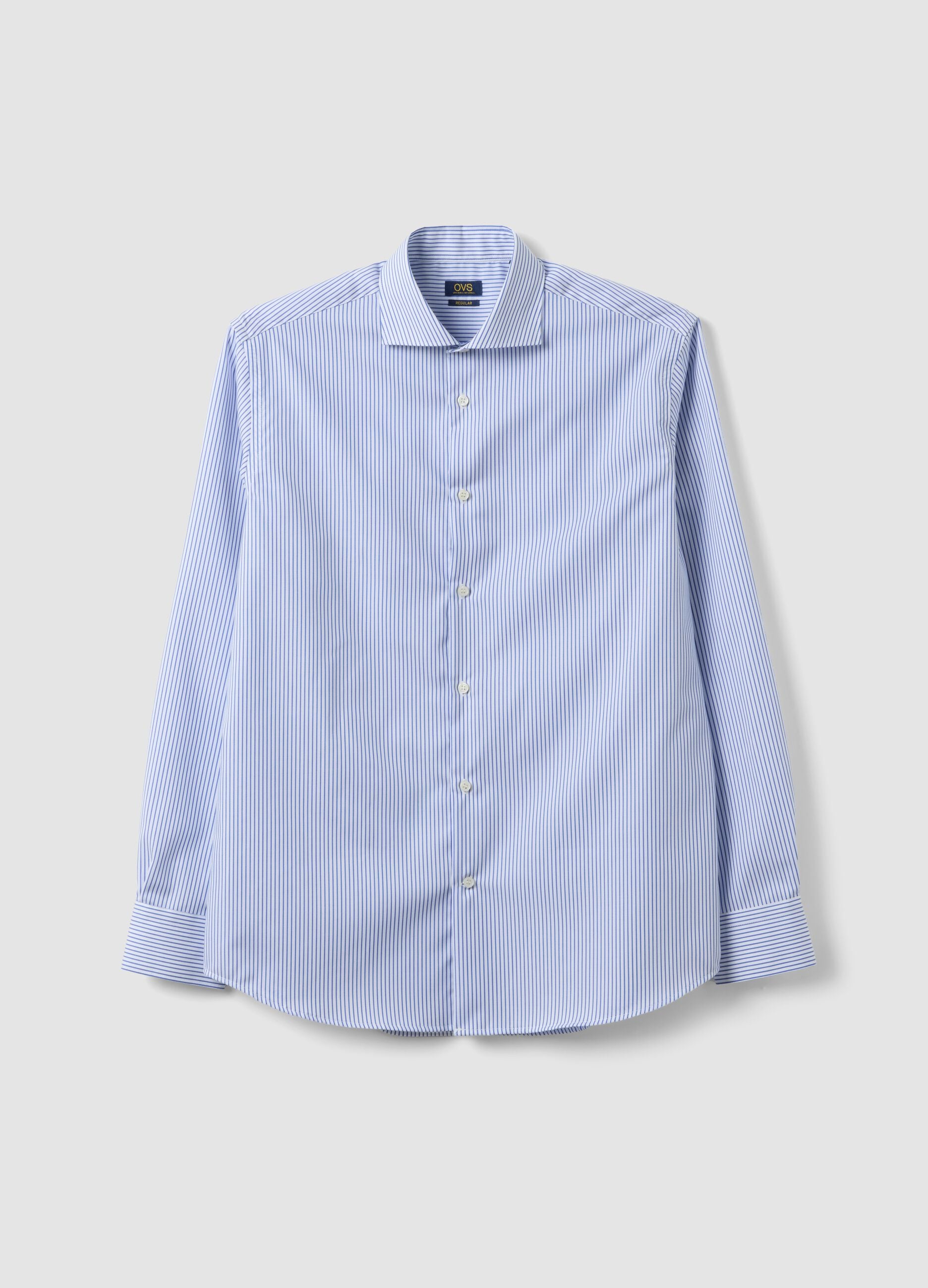 Light blue striped pure cotton dobby shirt with French collar, non-iron