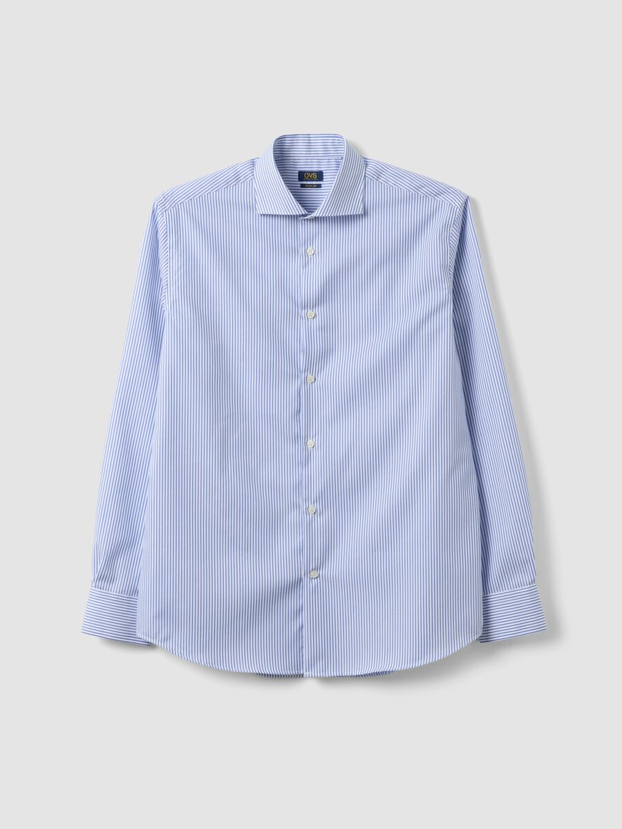 Light blue striped pure cotton dobby shirt with French collar, non-iron_0