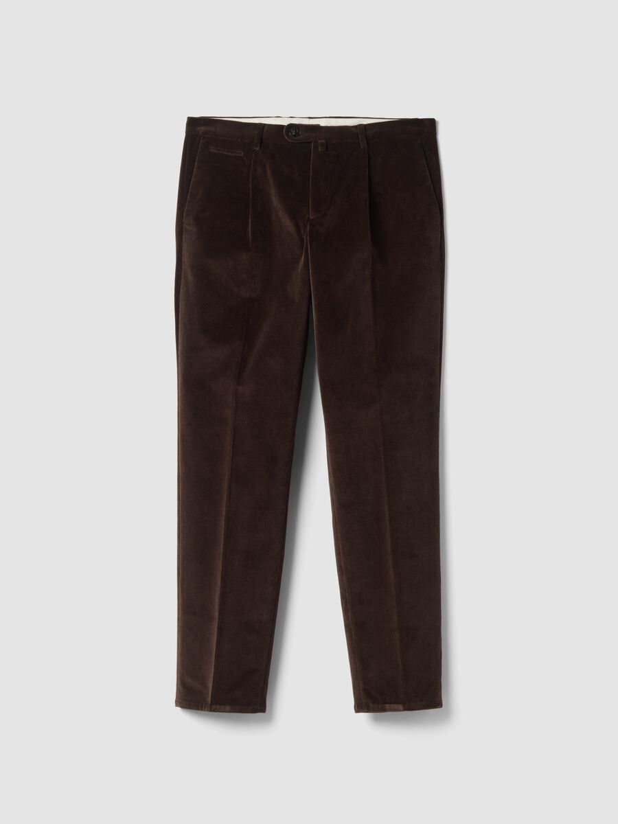 Brown regular-fit ribbed stretch-cotton trousers_0