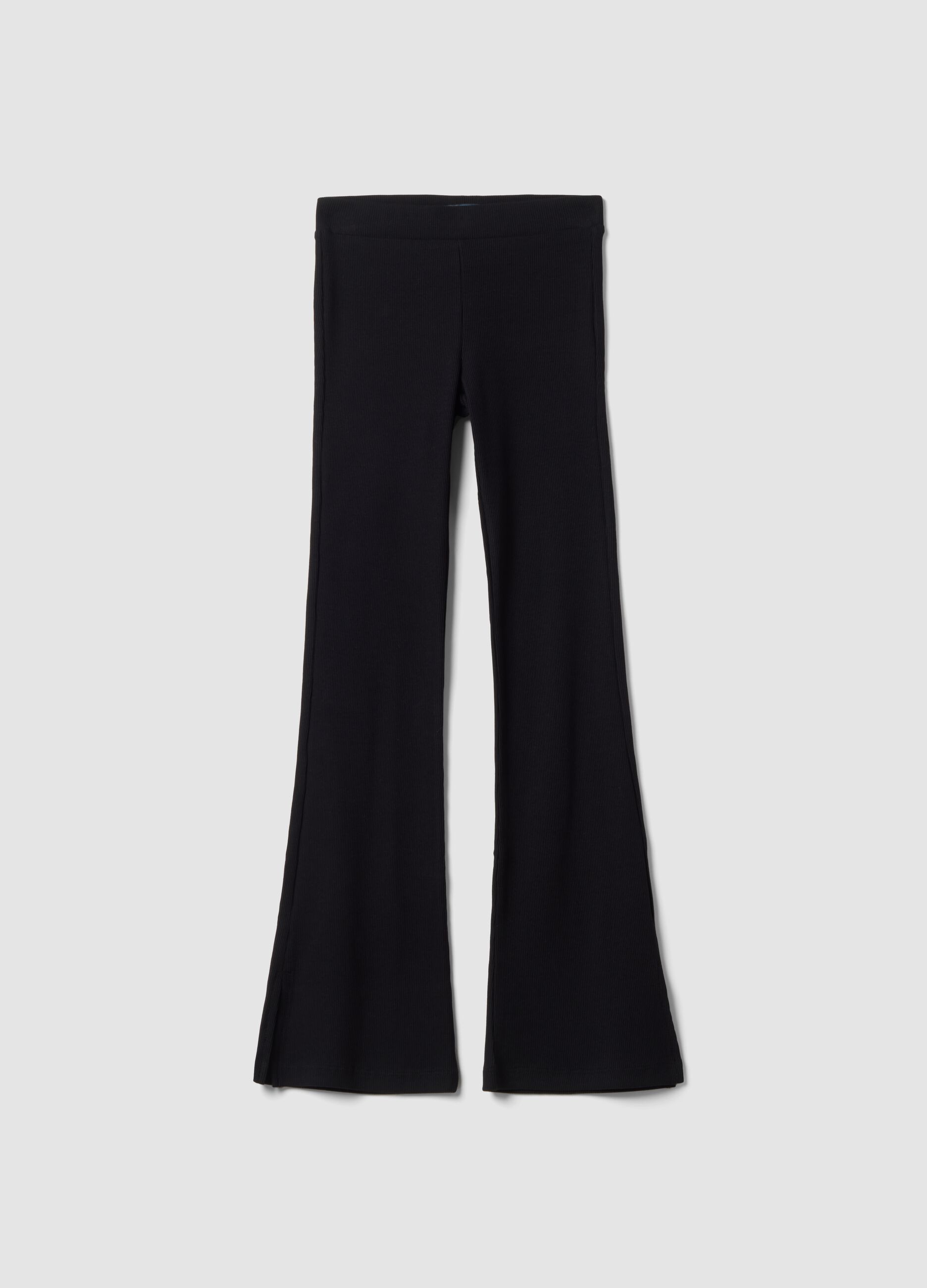 Black flared leggings in stretch cotton