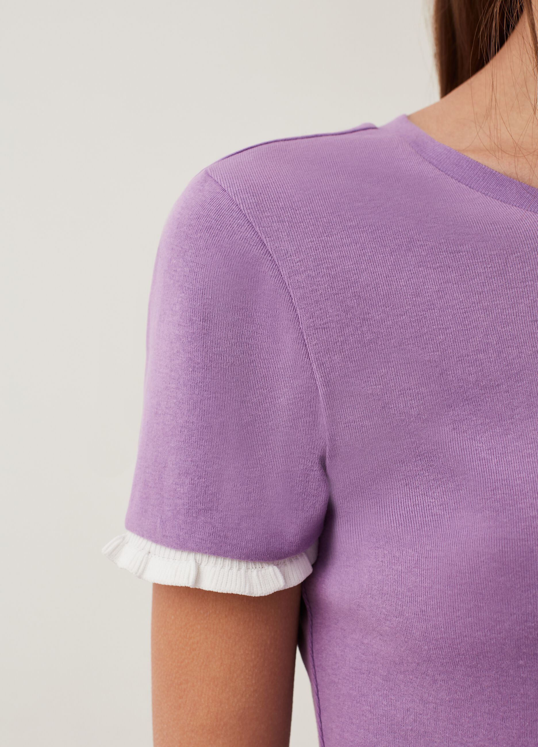 Cotton T-shirt with contrasting frill