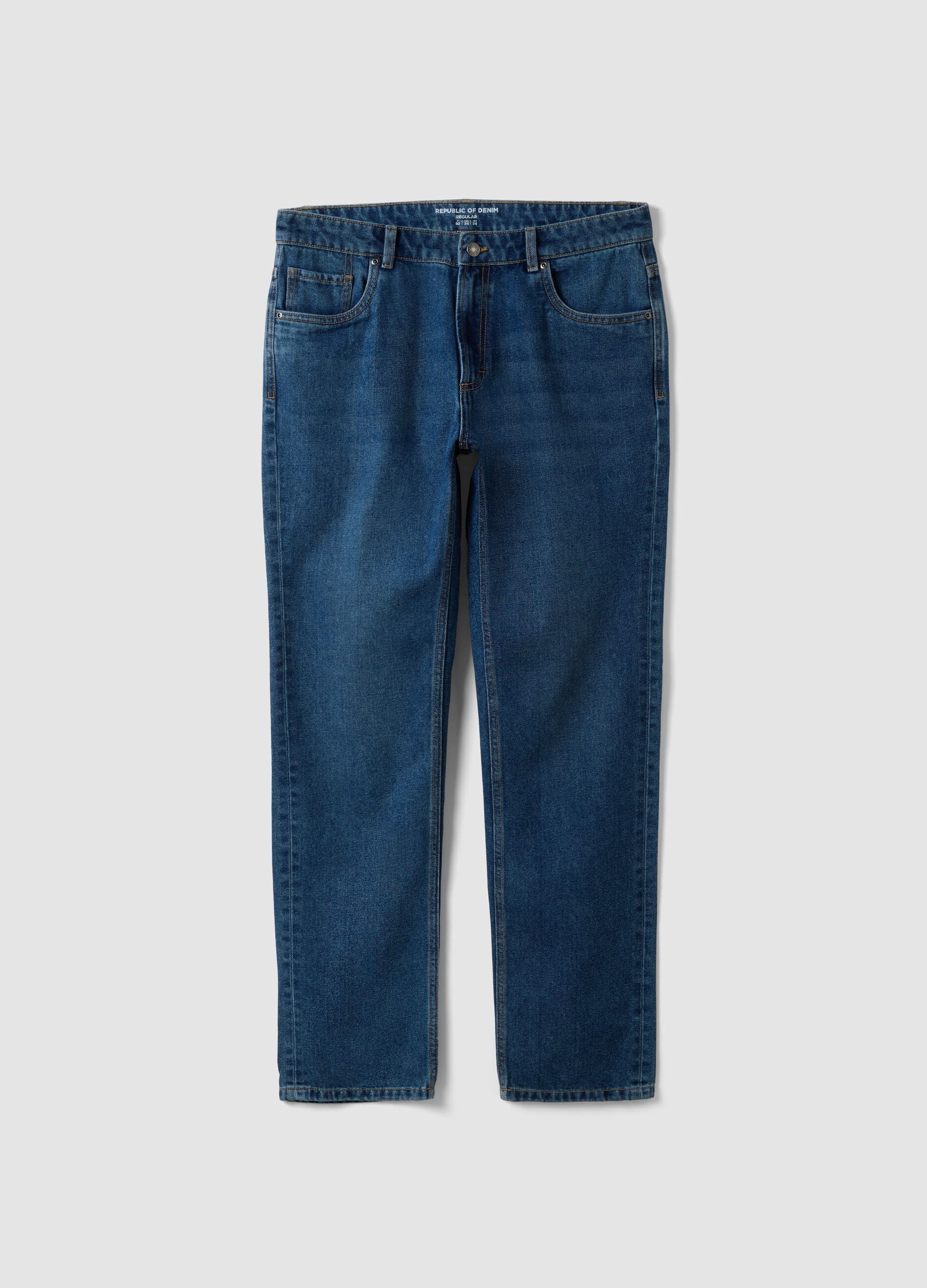 Jeans denim blu in misto cotone e viscosa regular fit
