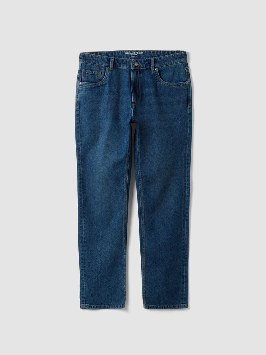 Blue denim jeans in cotton and viscose blend, regular fit_4