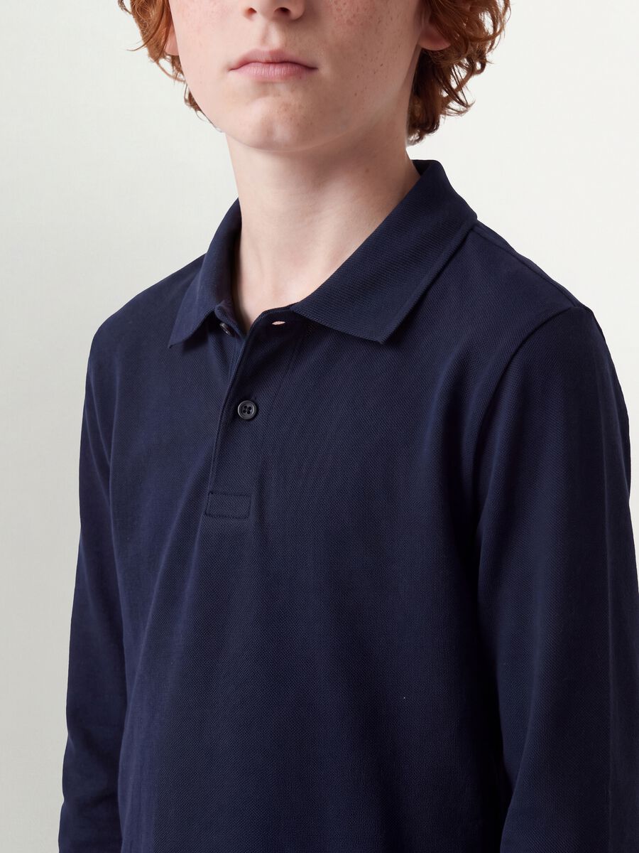 Blue piqu&eacute; polo shirt in pure organic cotton, regular fit, for boys_2