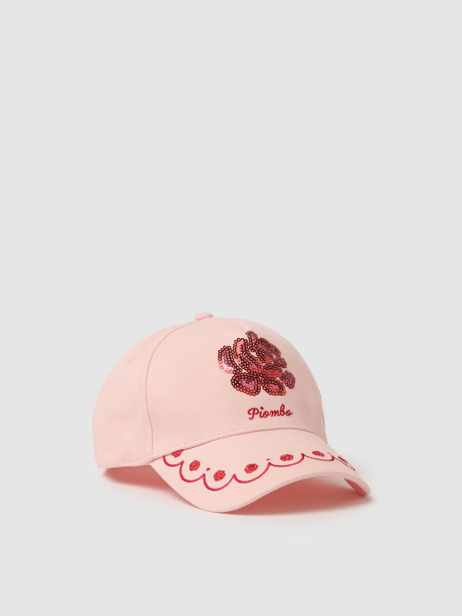 Girls' pink pure cotton hat with visor and sequins_0