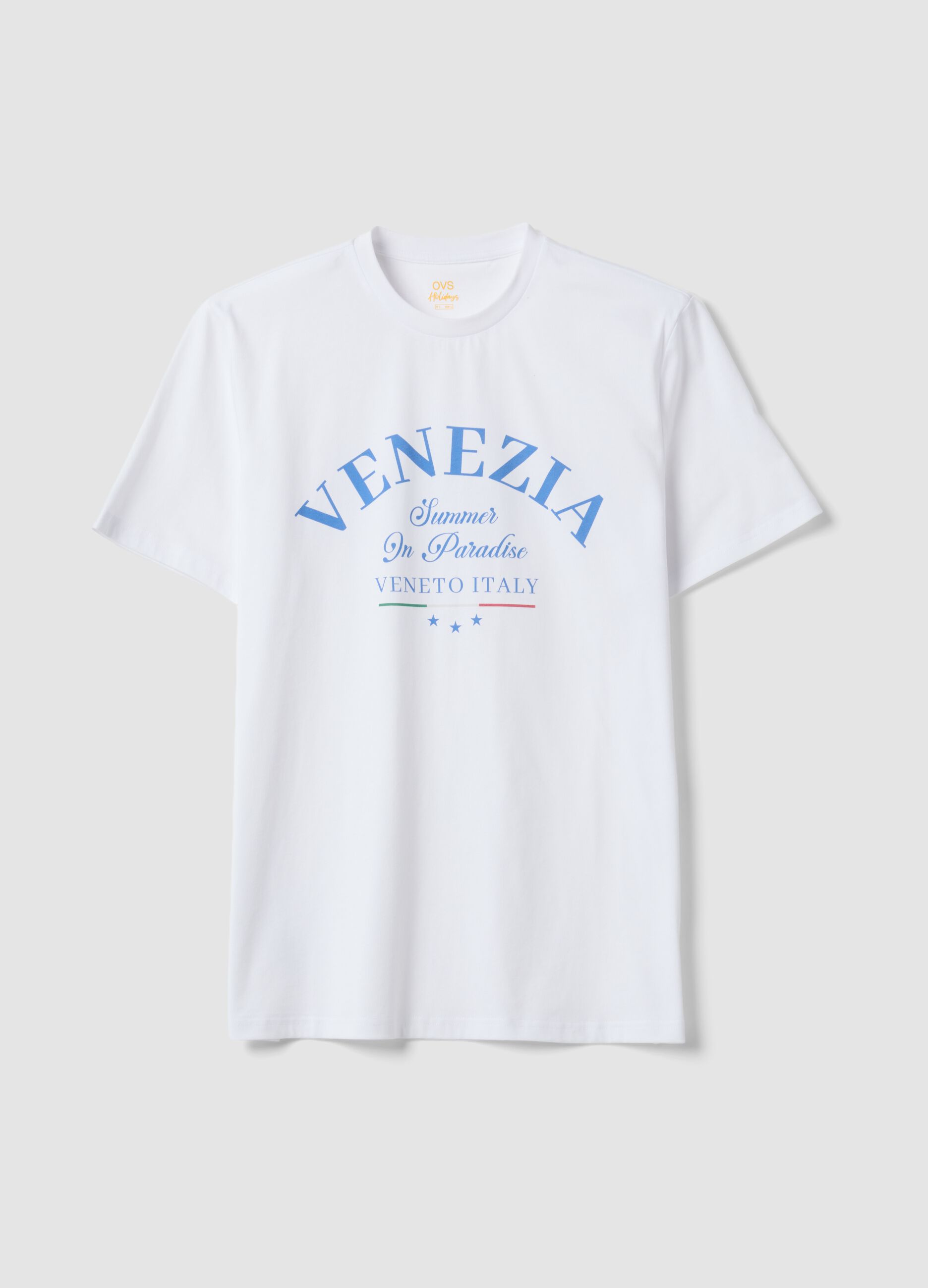 Wei&szlig;es T-Shirt aus reiner Baumwolle mit Frontprint, Regular Fit