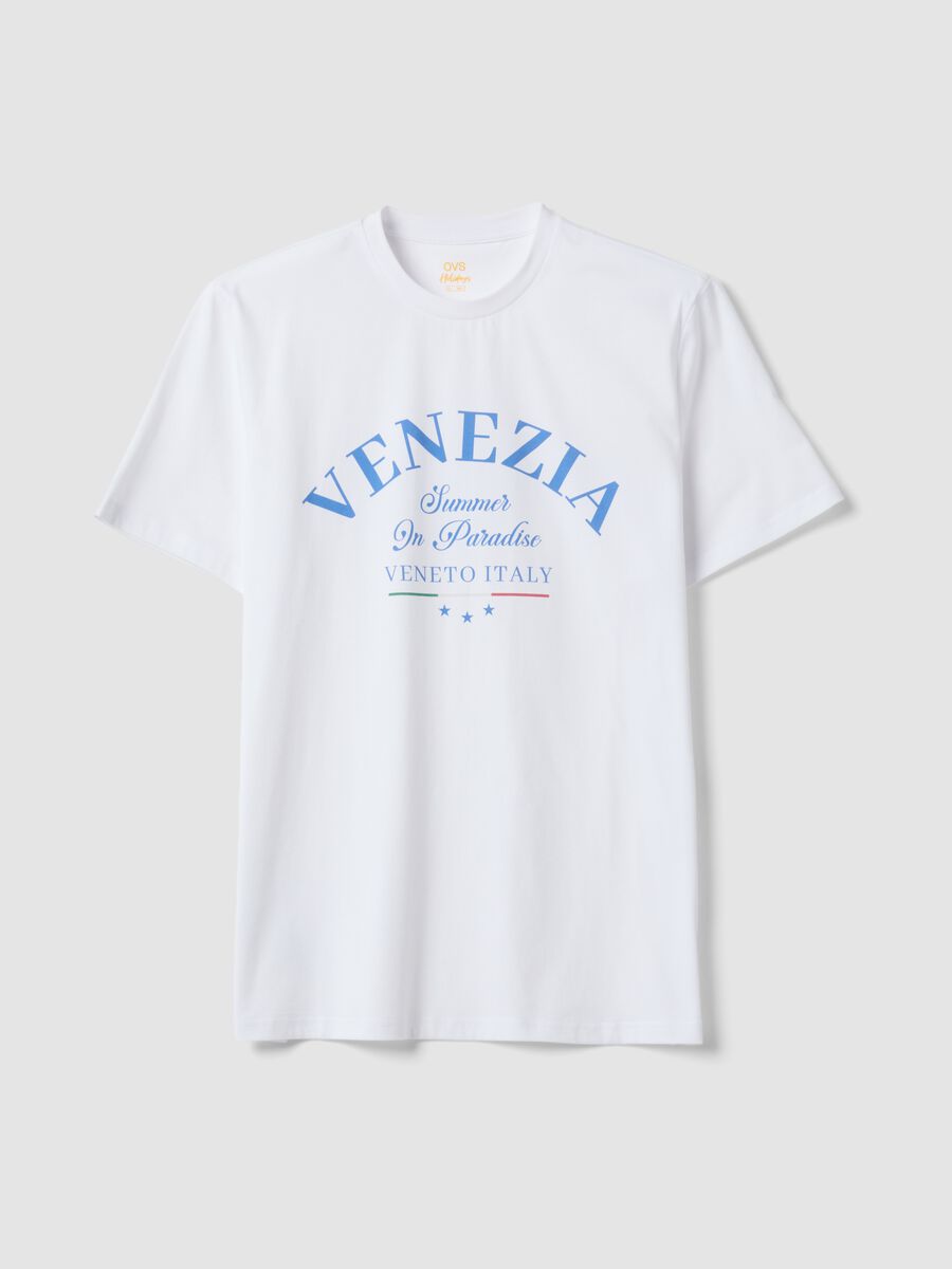 Wei&szlig;es T-Shirt aus reiner Baumwolle mit Frontprint, Regular Fit_4