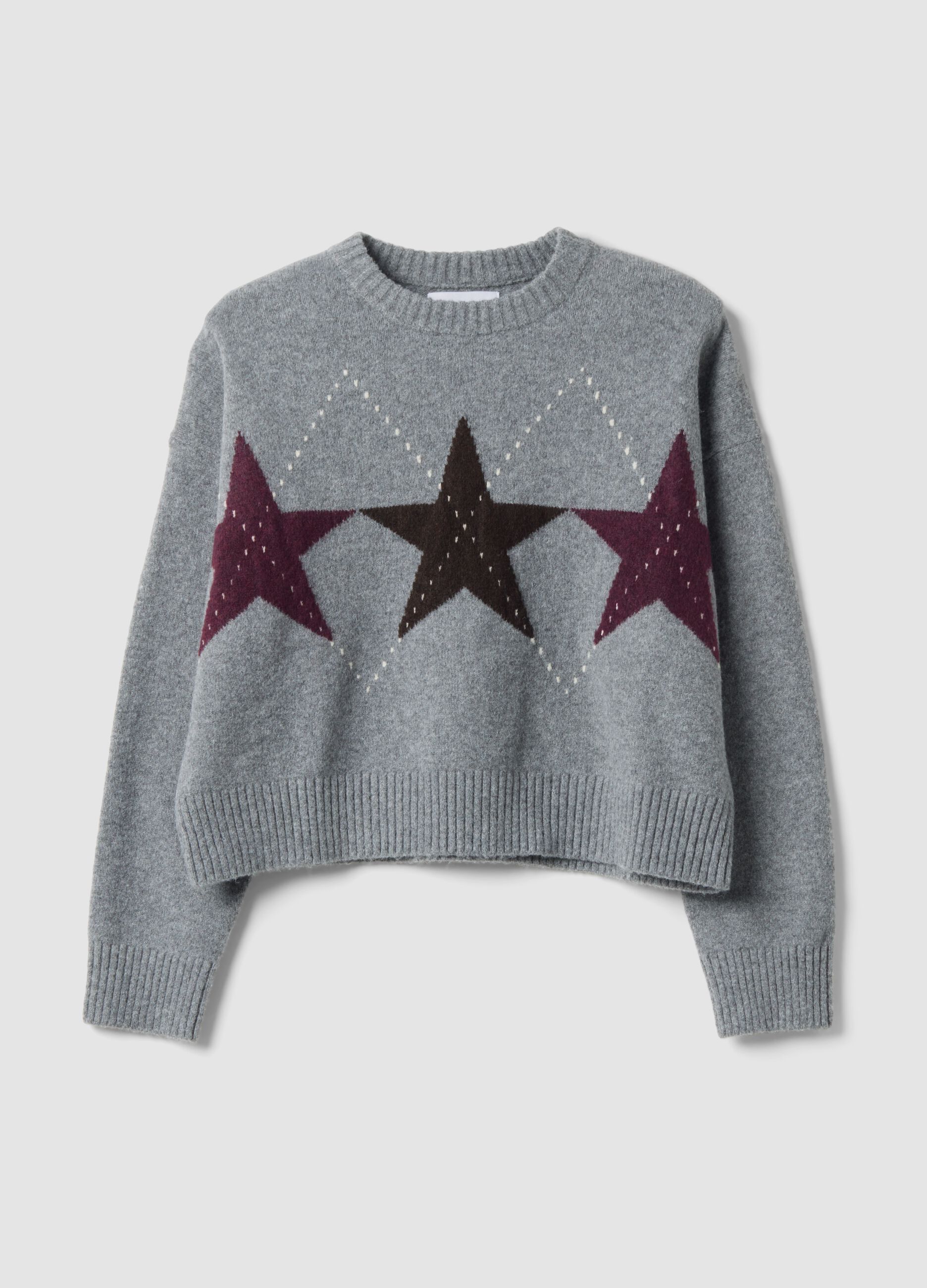 Maglia grigia in tessuto elasticizzato con motivo a stelle over fit