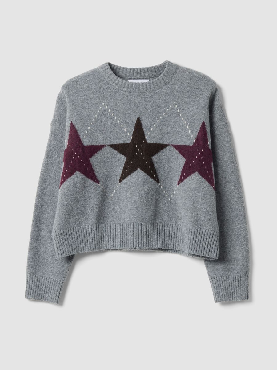 Maglia grigia in tessuto elasticizzato con motivo a stelle over fit_0