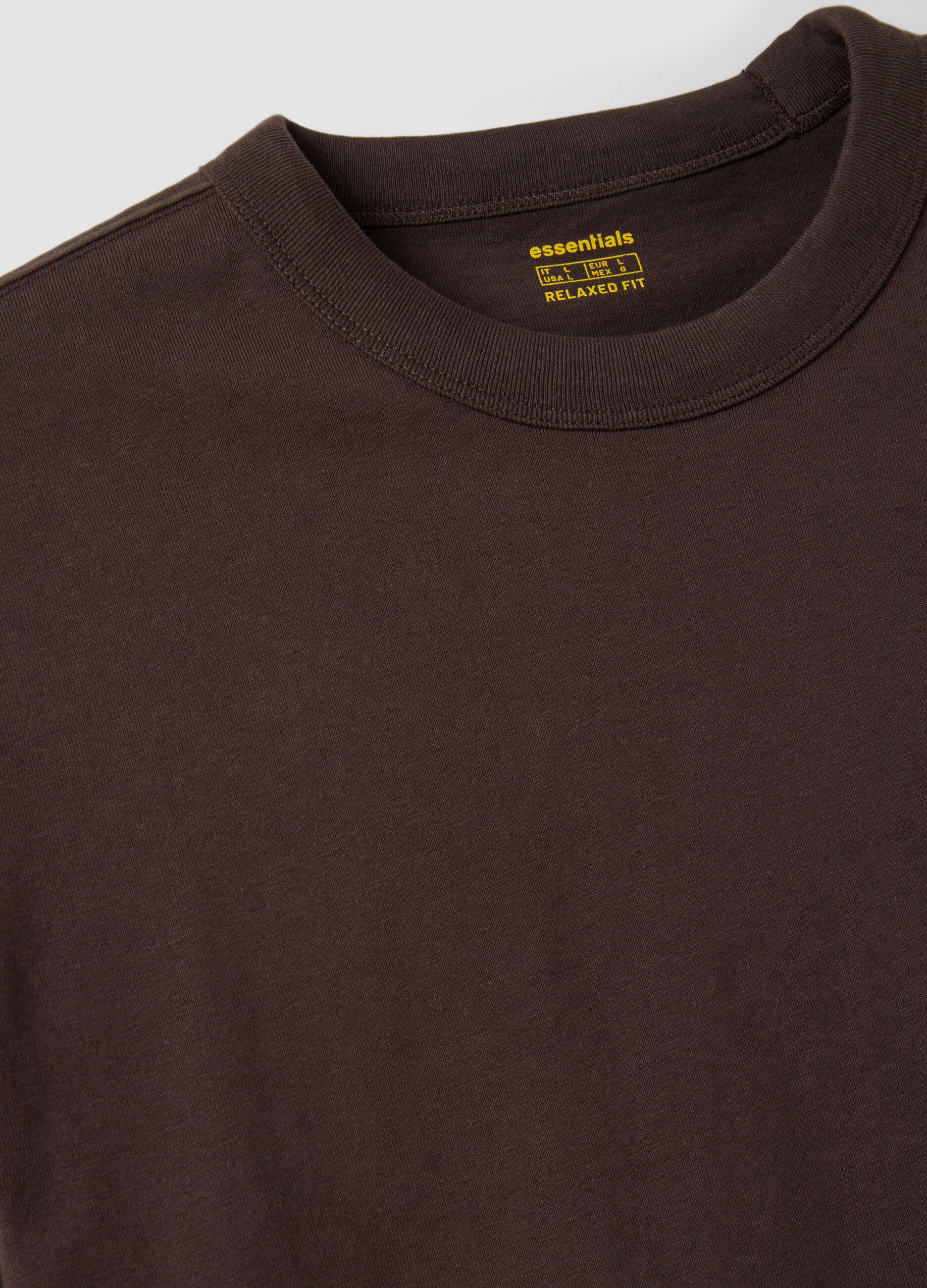 Brown pure cotton crew-neck T-shirt, relaxed fit