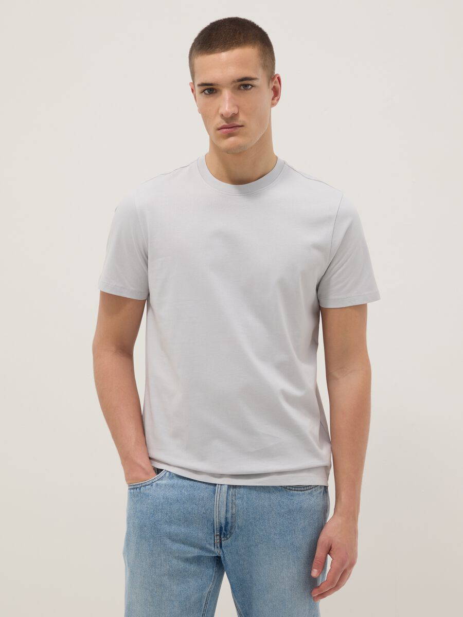 Grey short-sleeve pure cotton t-shirt regular fit_1