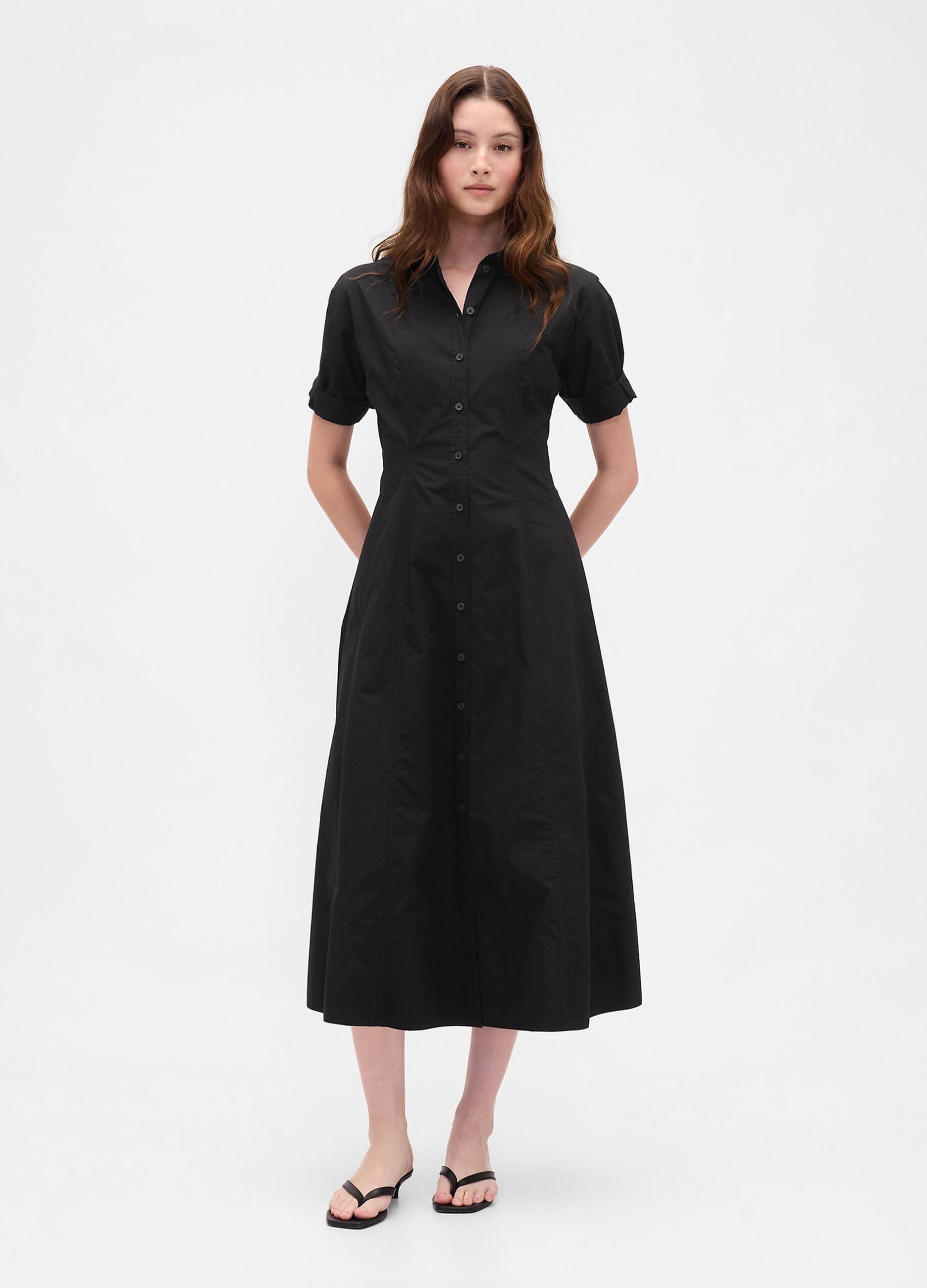 Short Sleeve Black Cotton Dress