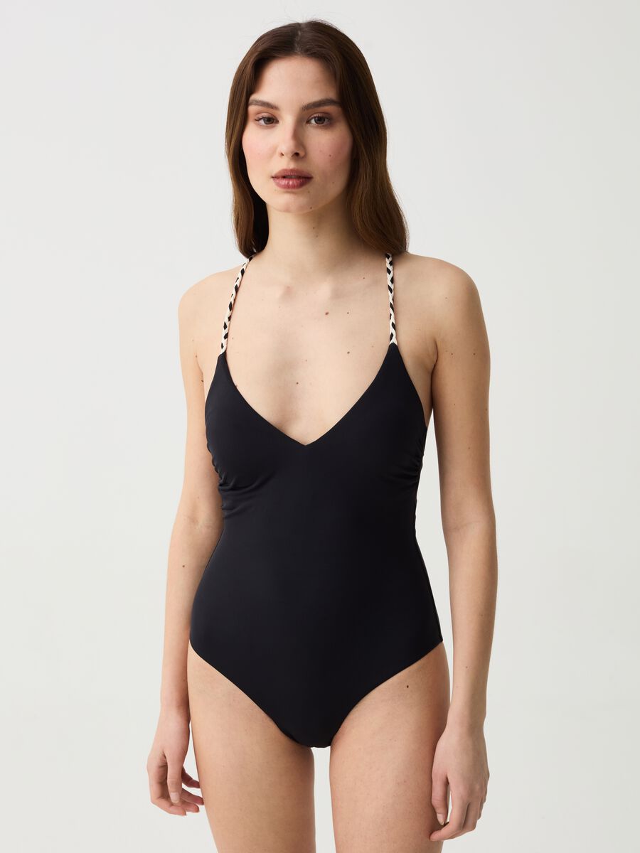 One-piece swimsuit with V neck_1
