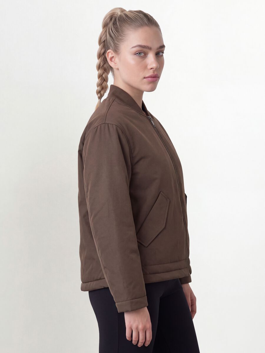 Brown padded regular-fit jacket with zip_0