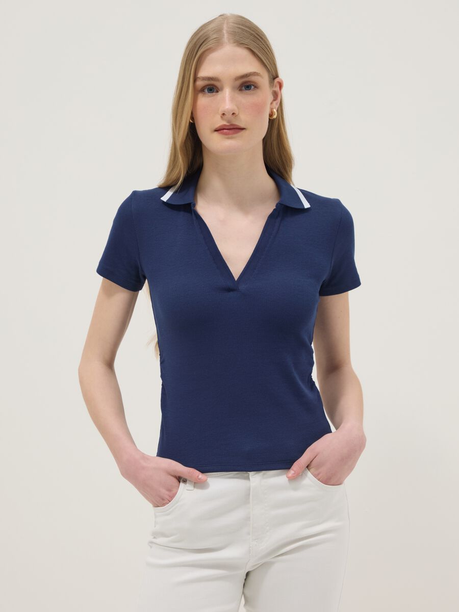 Plava polo majica kratkih rukava od rastezljivog pamuka, regular kroj_0