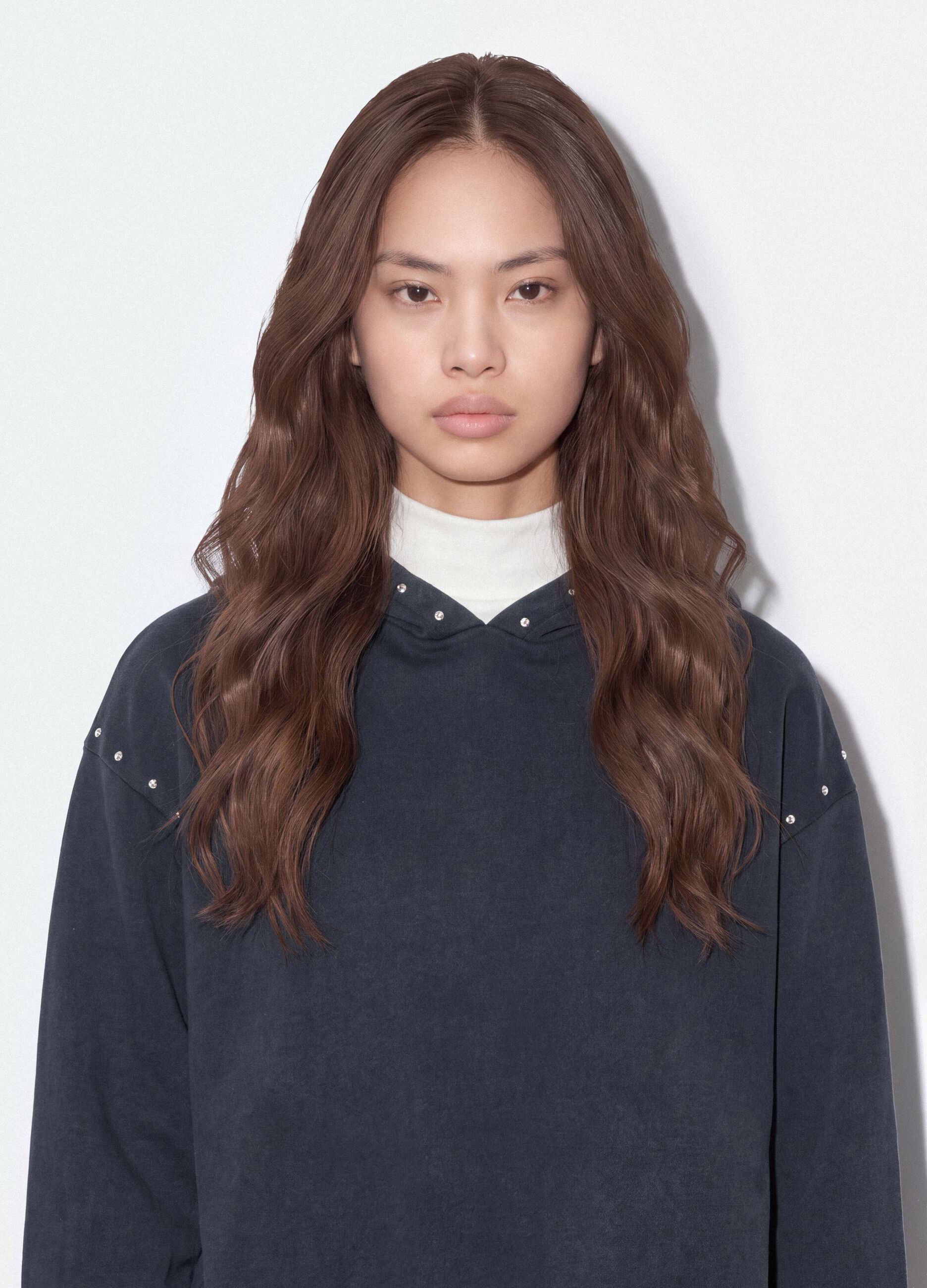 Grauer Hoodie aus Baumwollmix mit Strass, Relaxed Fit