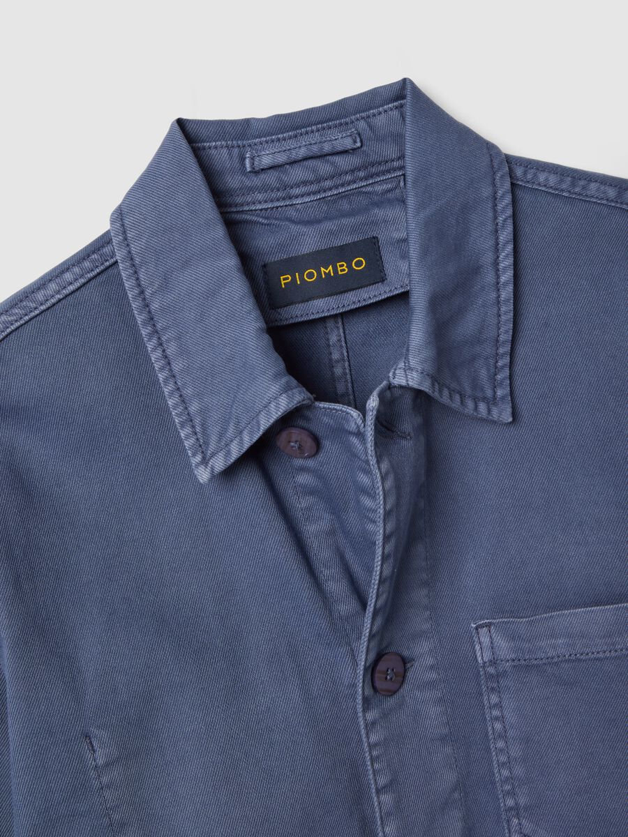 Regular fit blue stretch cotton jacket with collar and buttons_5