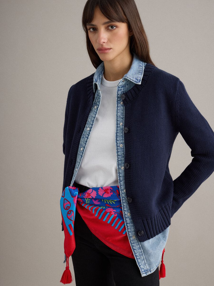 Regular fit pure cotton blue cardigan with buttons_3