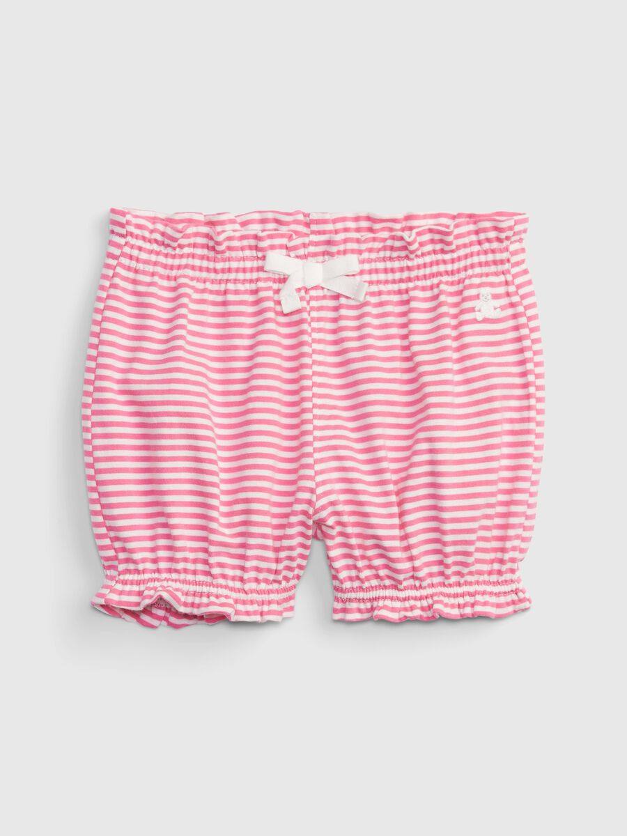 Shorts in cotone a righe con profili arricciati _0