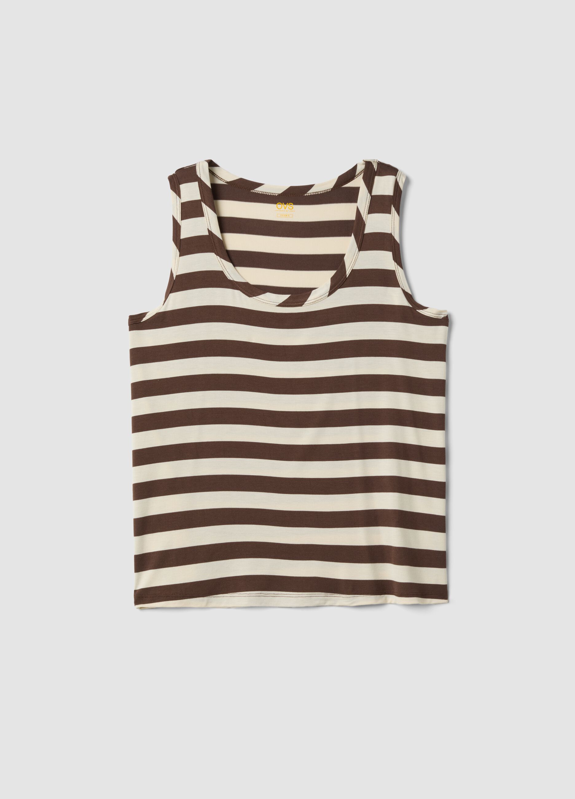 Brown striped stretch viscose tank top