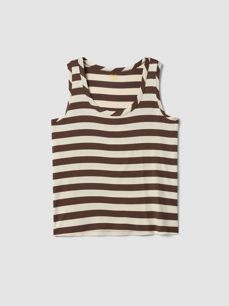 Brown striped stretch viscose tank top_0