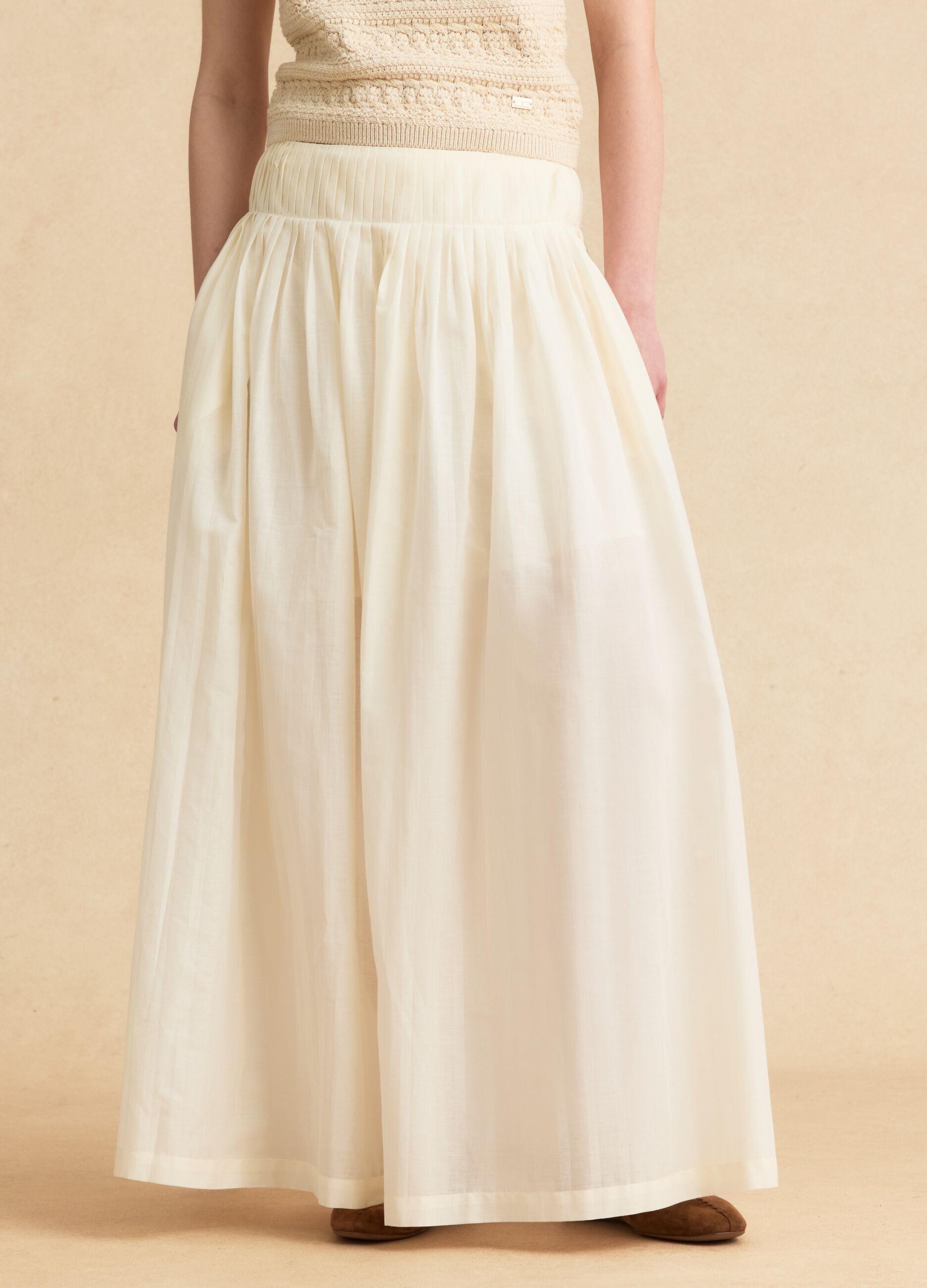 Beige pure cotton midi skirt
