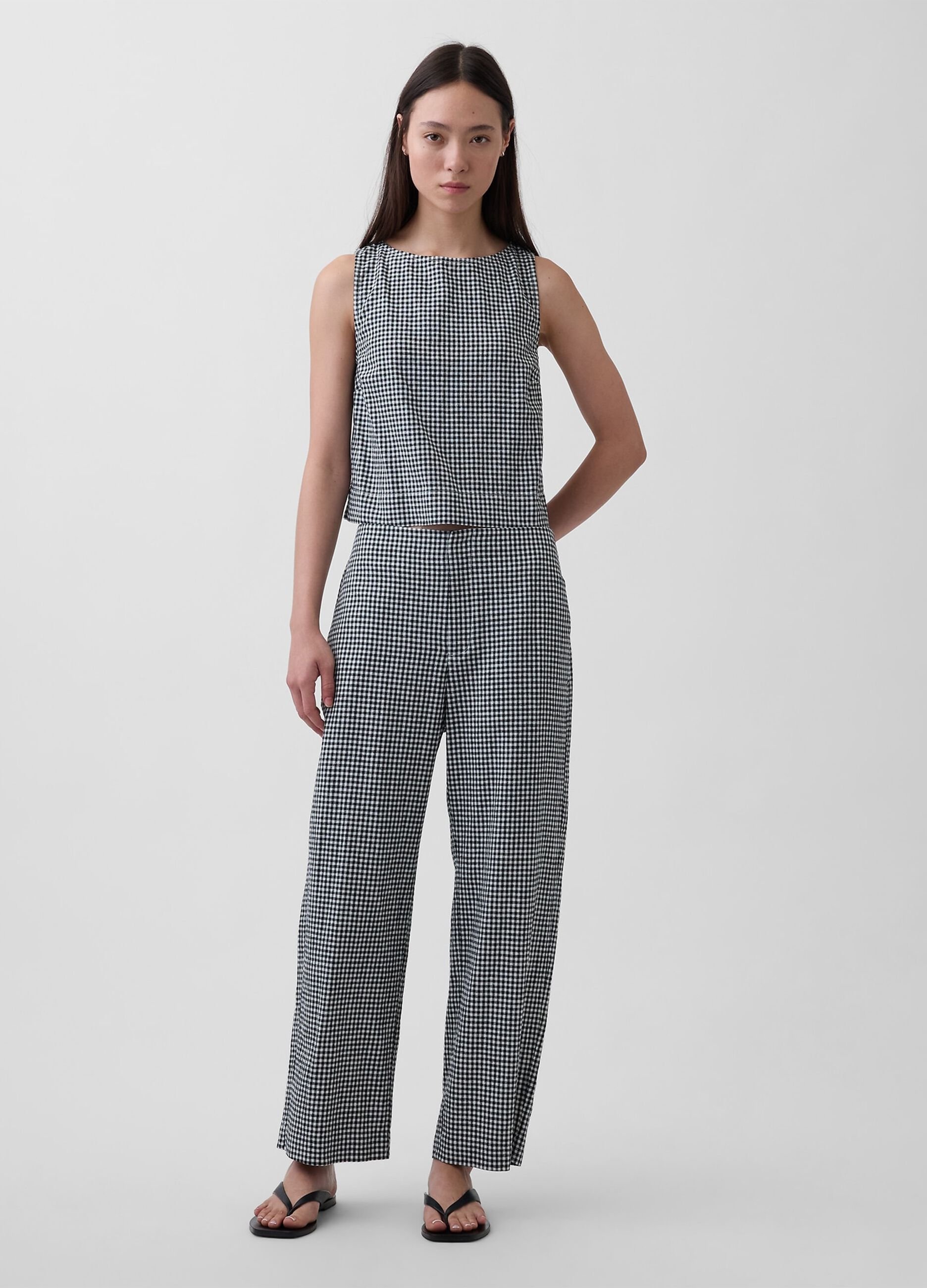 Top aos quadrados em mistura de linho