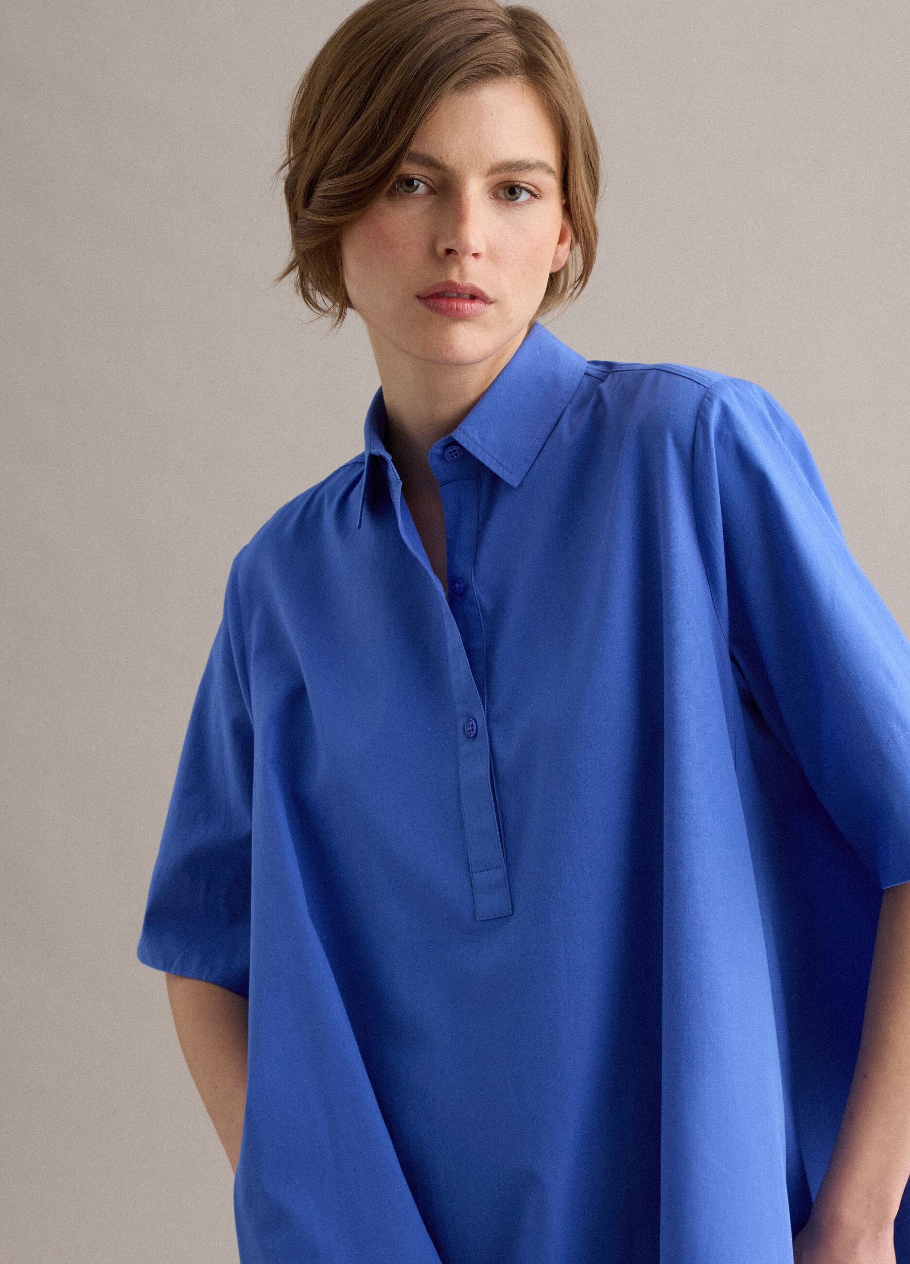 Blue pure cotton shirt dress