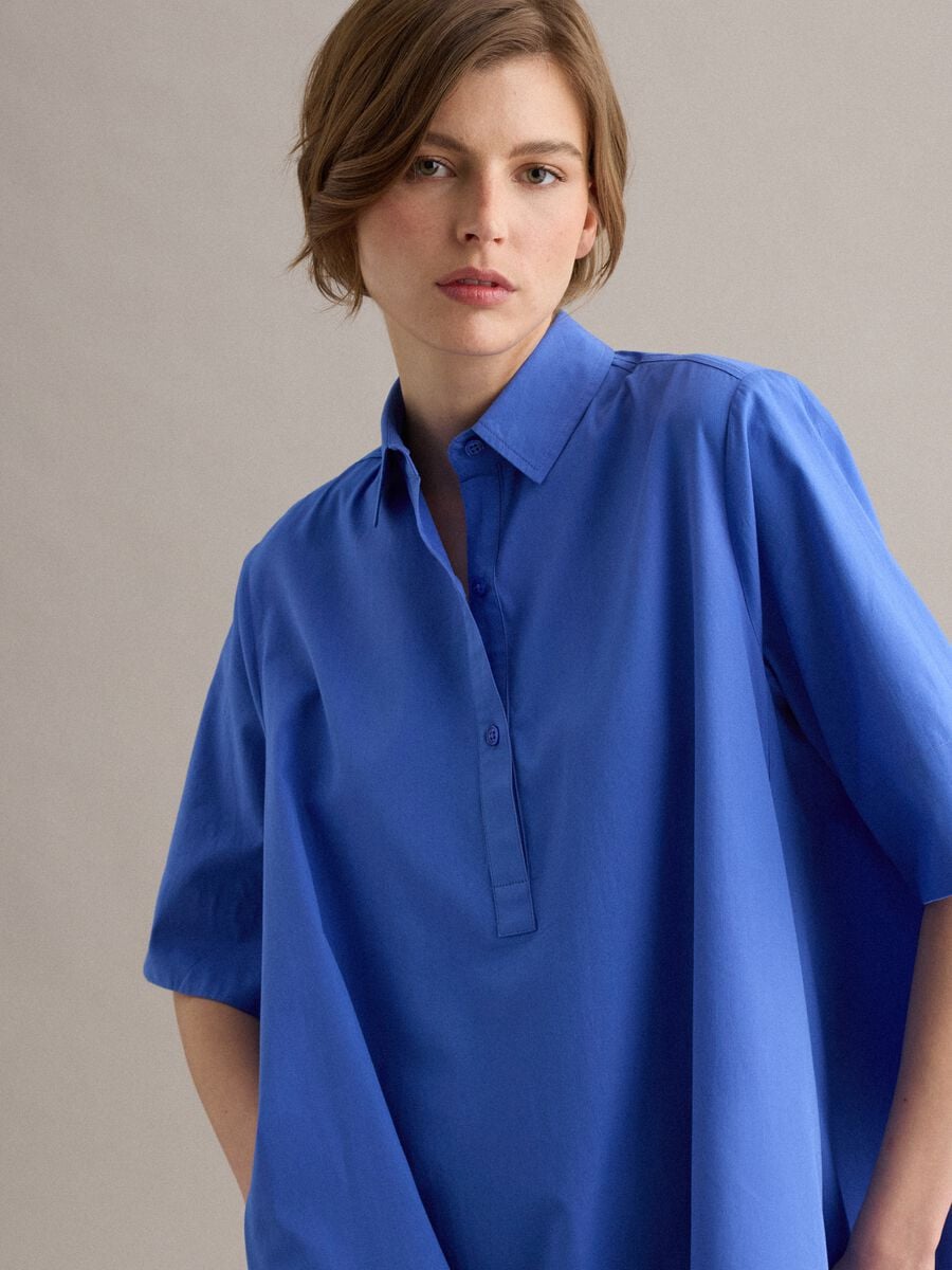 Vestido chemise azul em algod&atilde;o puro_3