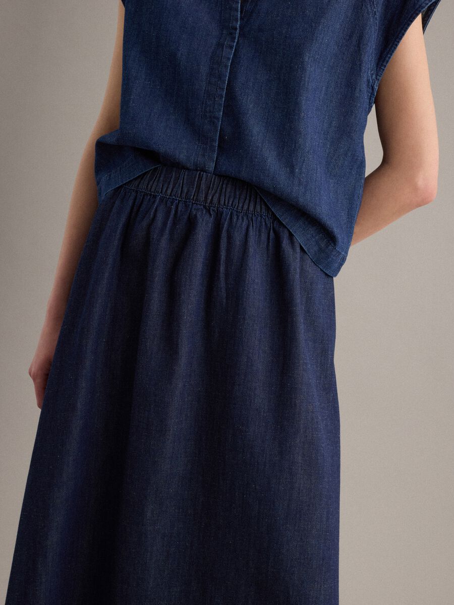 Denim skirt in cotton, linen and viscose blend with elasticated waist_3