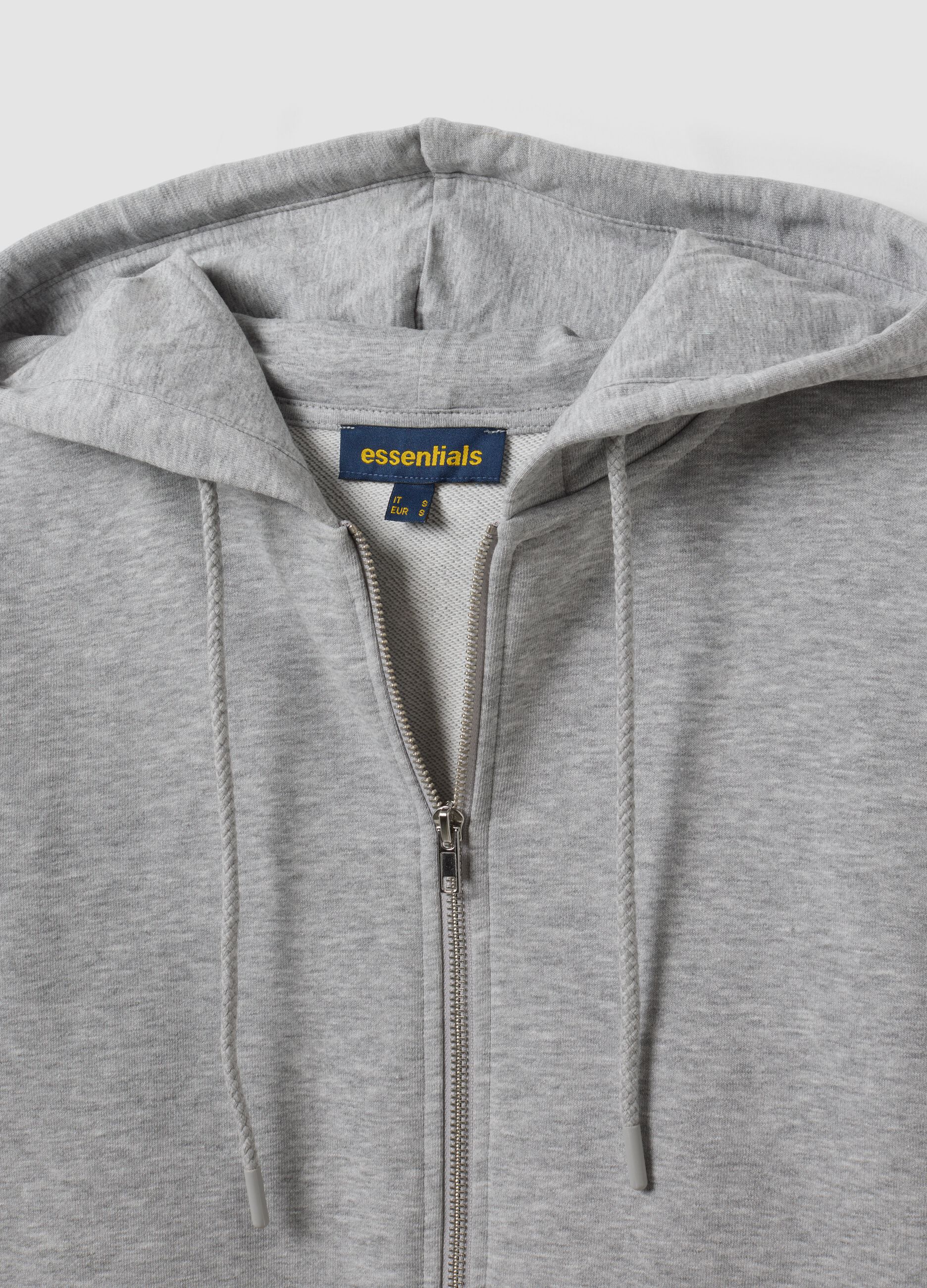 Felpa full zip grigia in misto cotone con cappuccio fitted