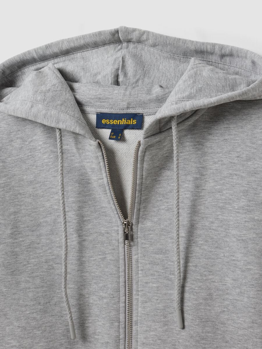 Felpa full zip grigia in misto cotone con cappuccio fitted_1