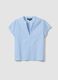 Light blue pure cotton regular fit deep V shirt with transparency_4