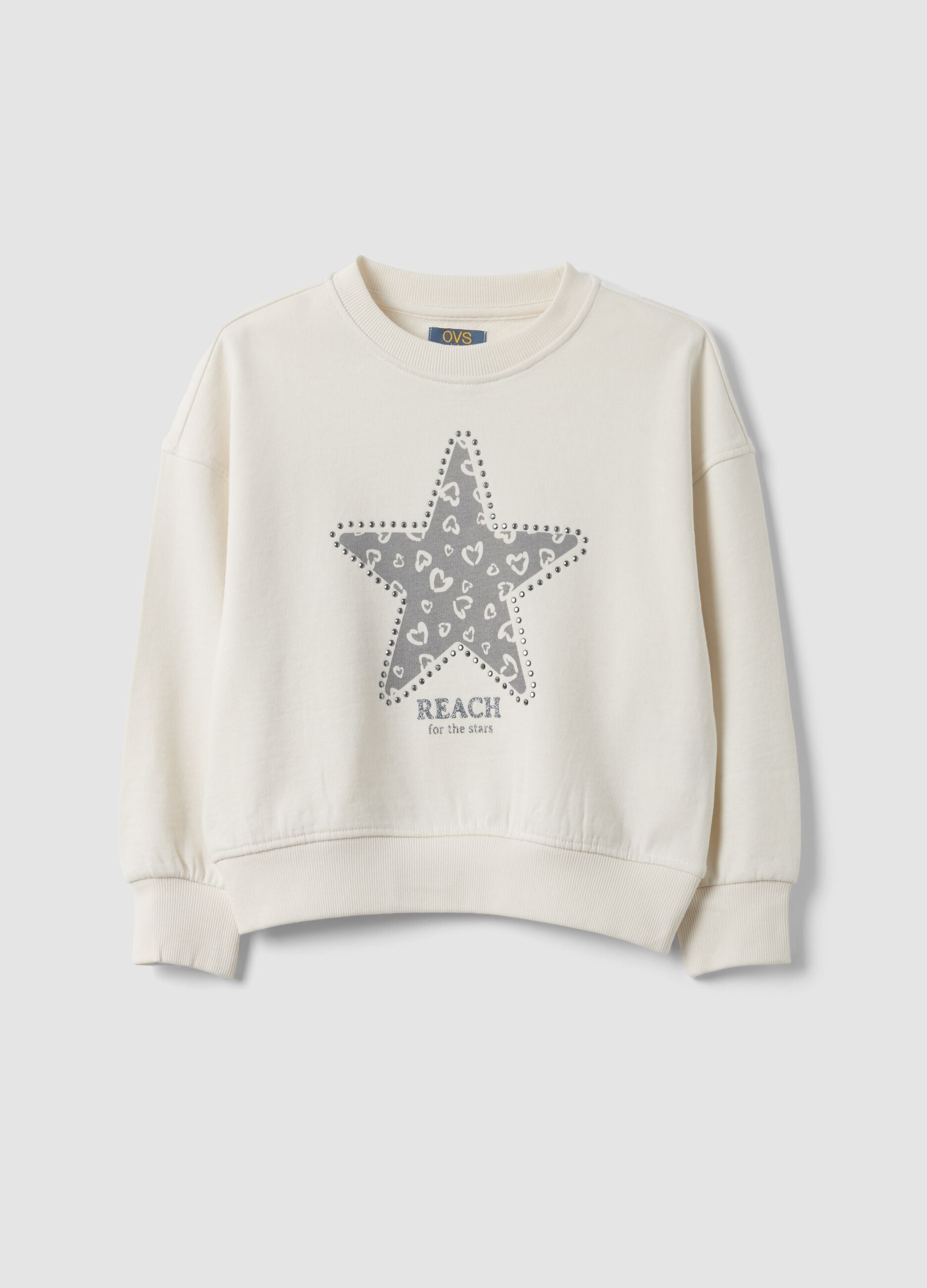 Weisses Sweatshirt aus reiner Baumwolle mit Sternprint, Regular Fit, f&uuml;r M&auml;dchen