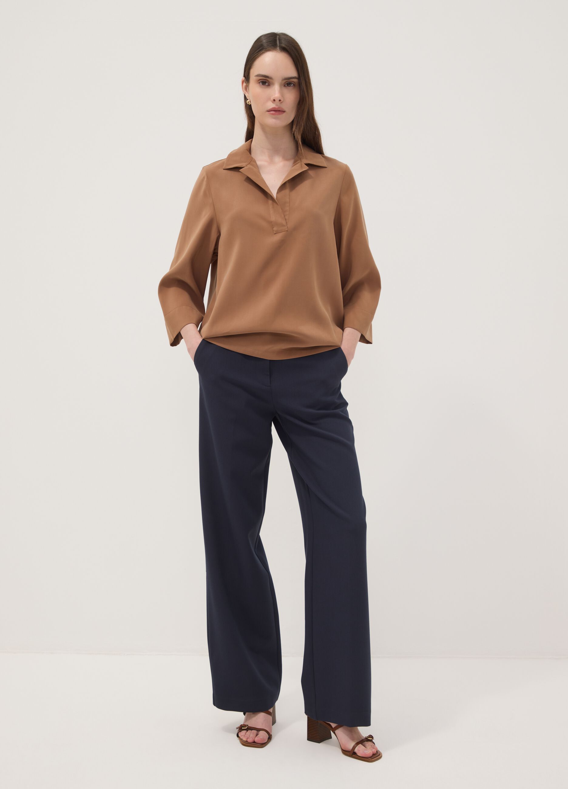 Straight-leg blue stretch viscose trousers