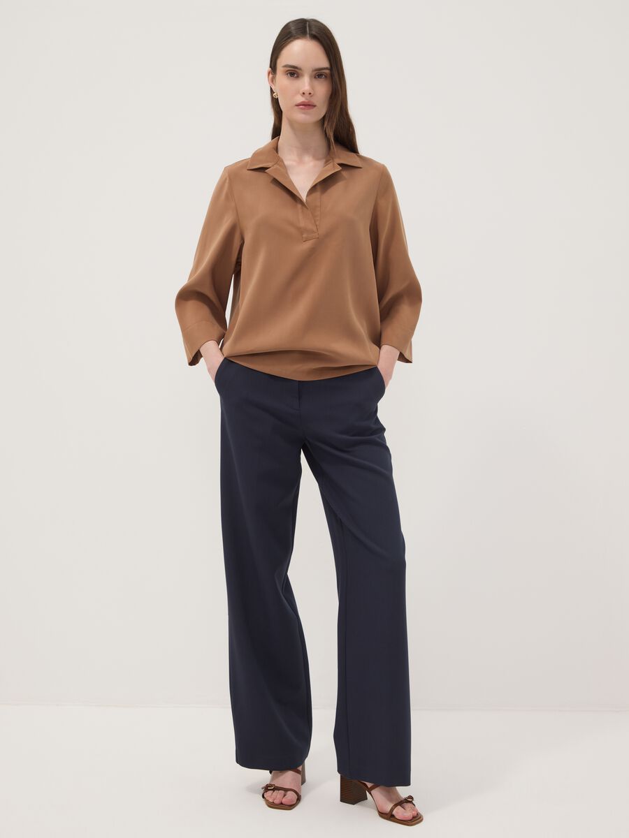 Straight-leg blue stretch viscose trousers_0