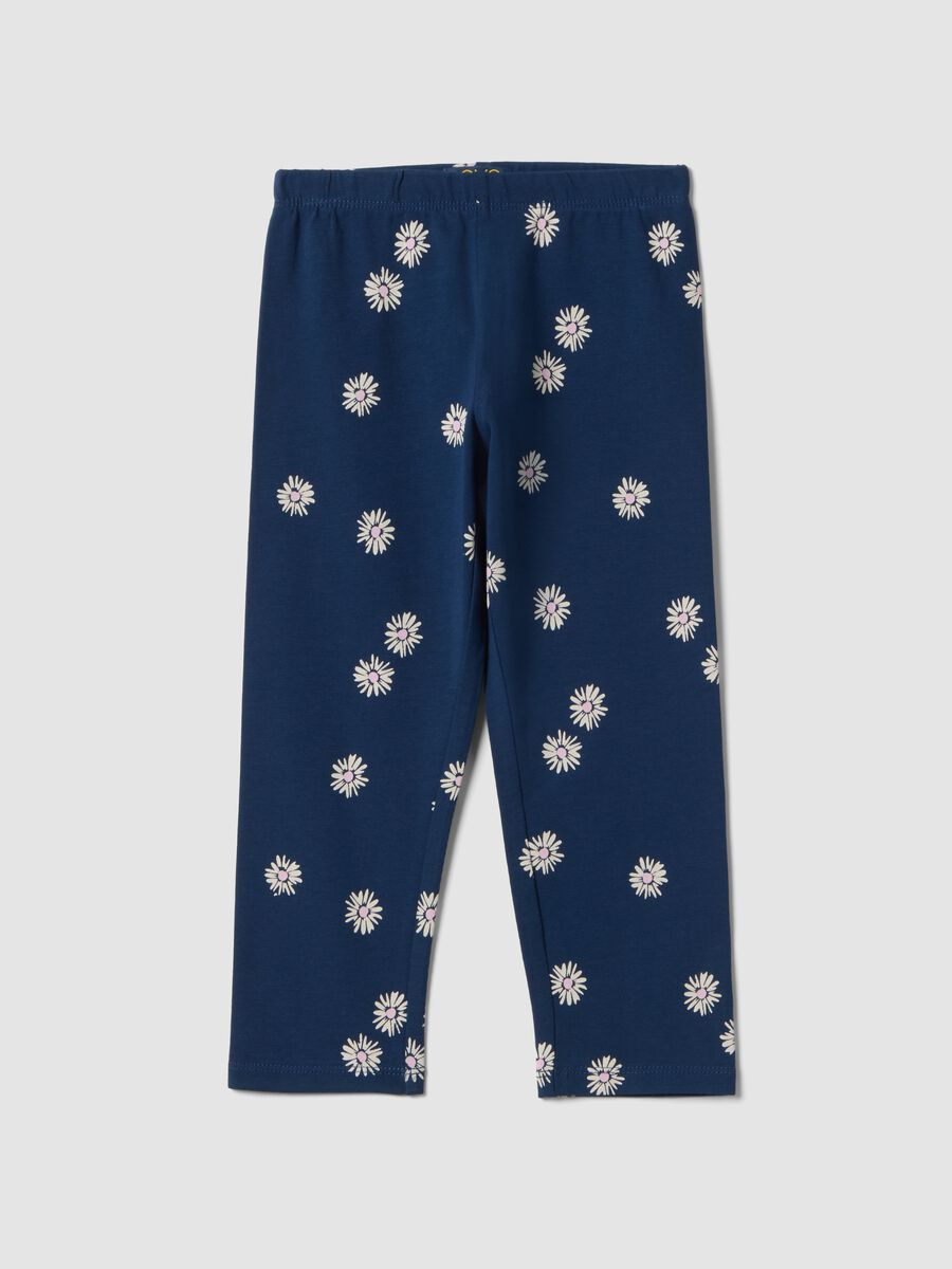 Girls' skinny blue cotton leggings with flowers_0
