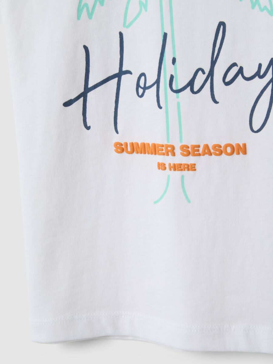 Children's white pure cotton t-shirt regular fit with palm print_3