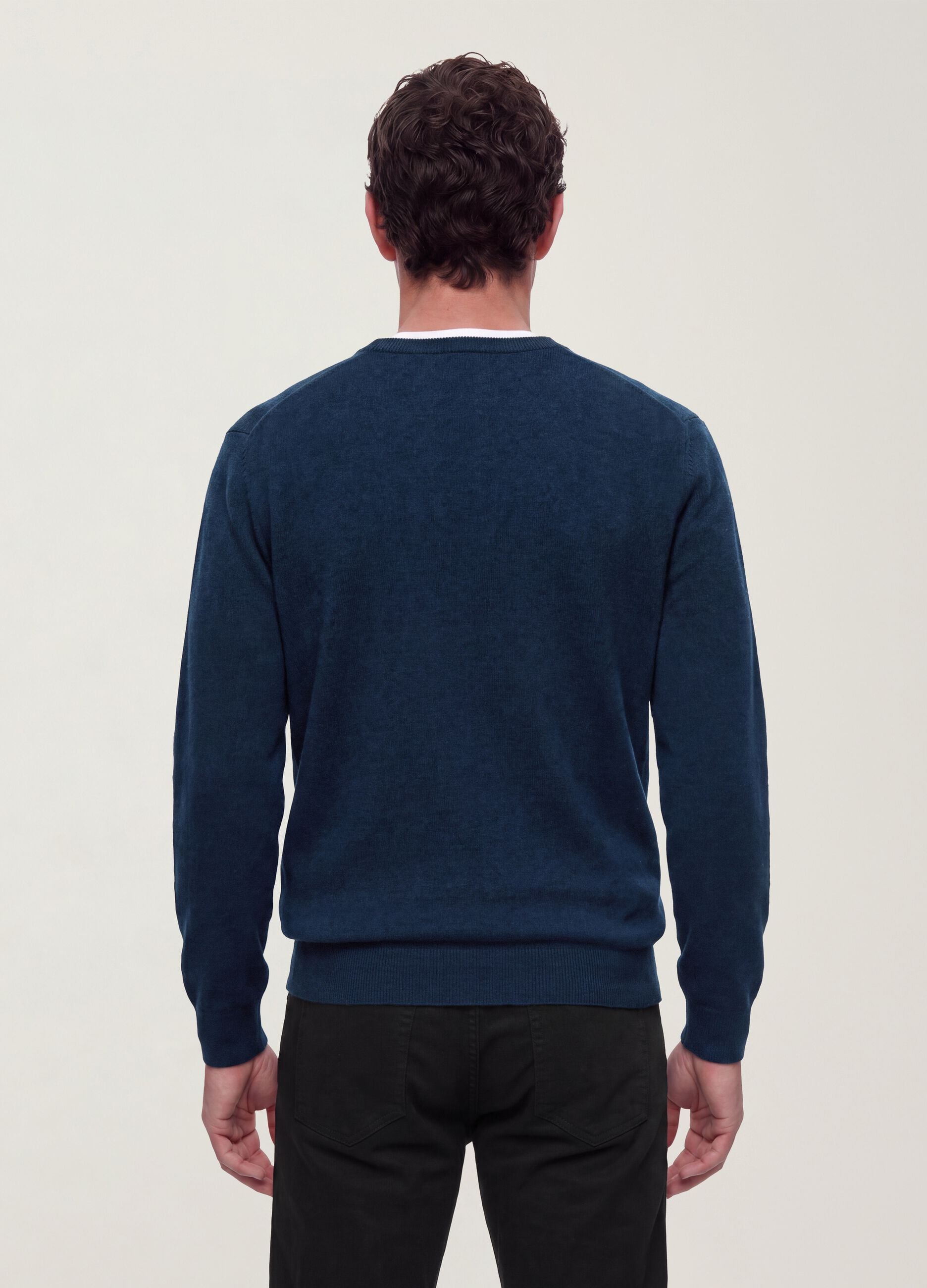 Blauer Rundhalspullover aus Viskosemix, Regular Fit