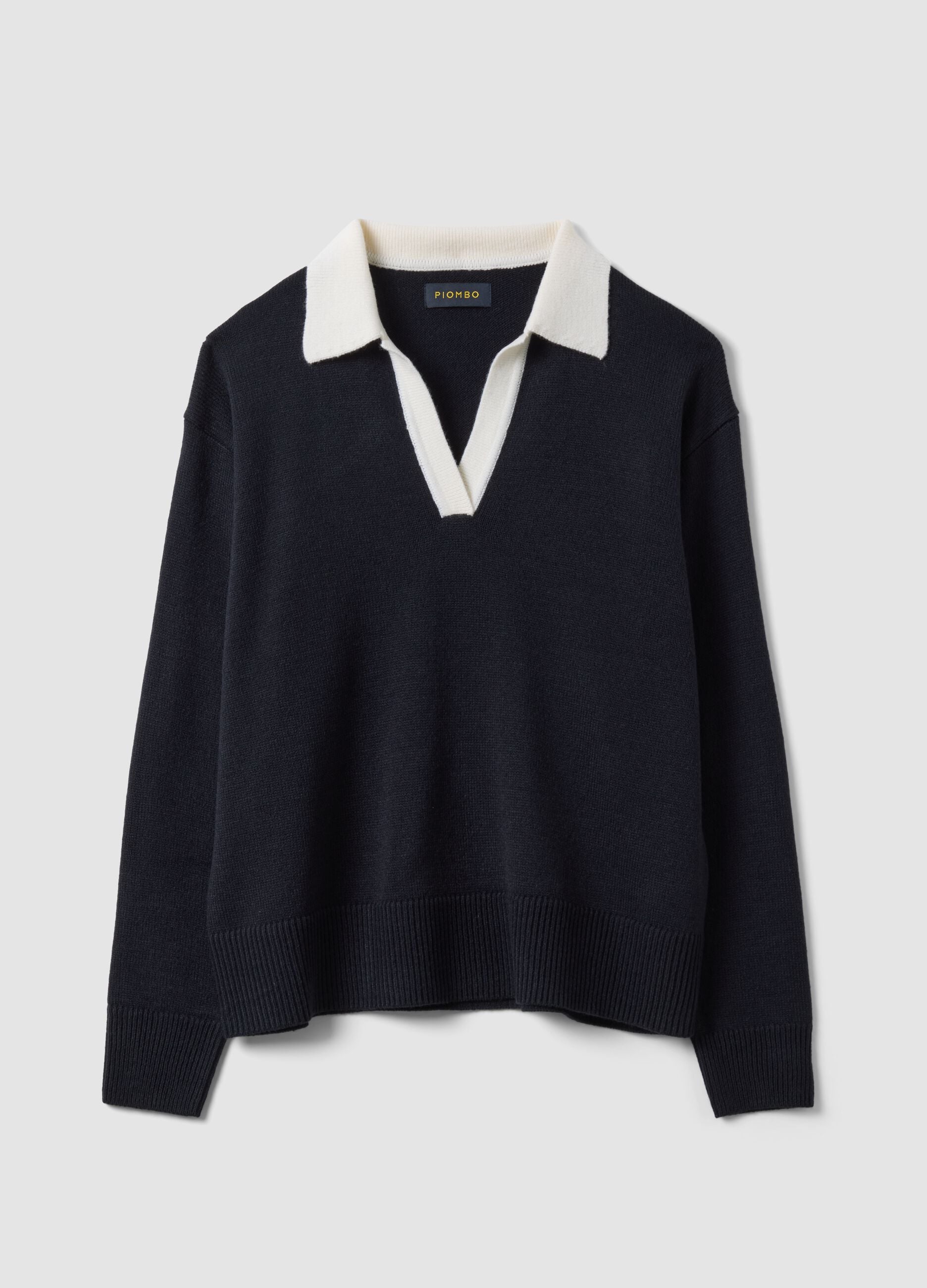 Blauer Pullover aus Wollmix mit Polokragen