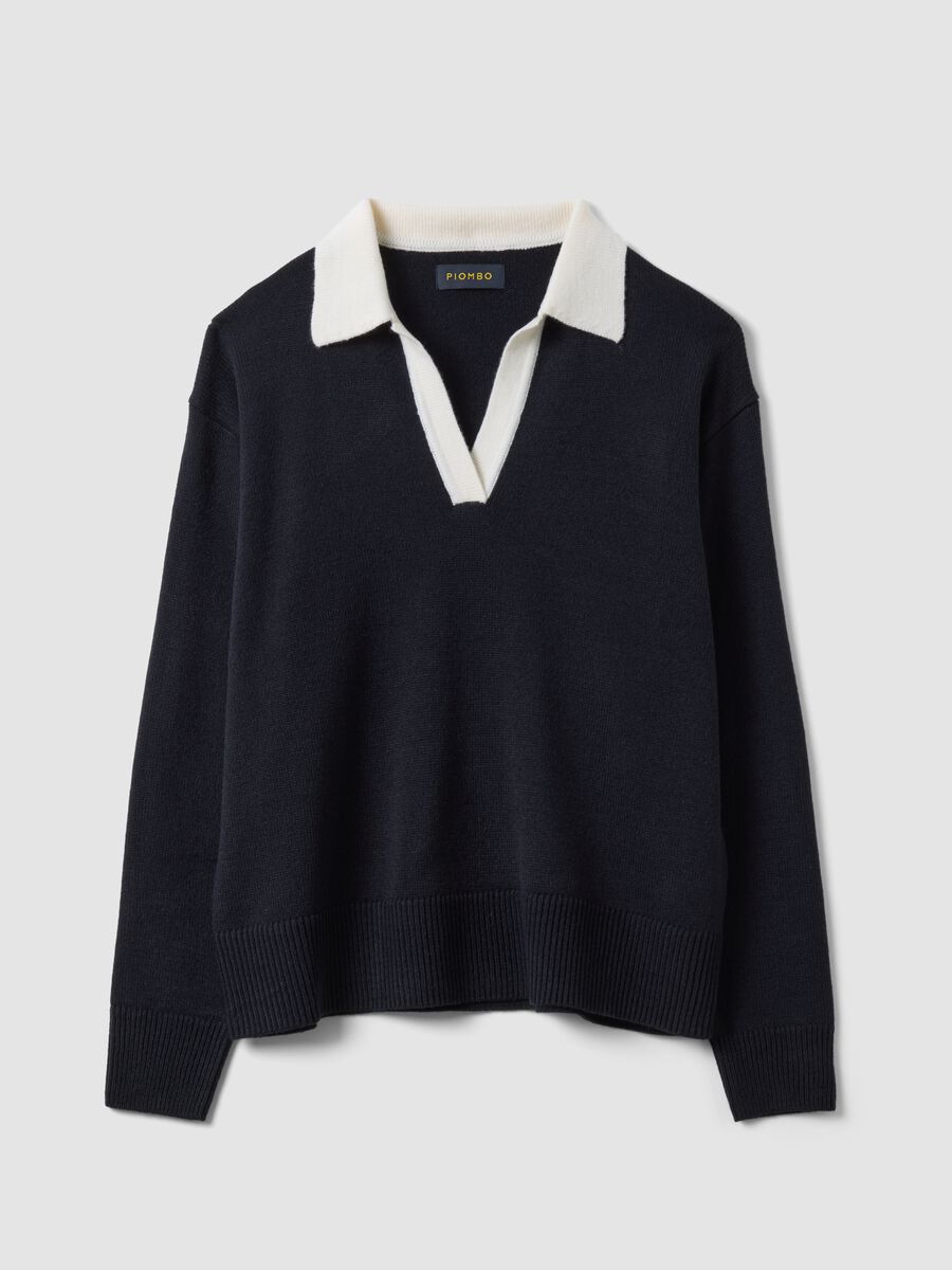 Blue wool-blend polo-collar jumper_0