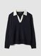 Blauer Pullover aus Wollmix mit Polokragen_0