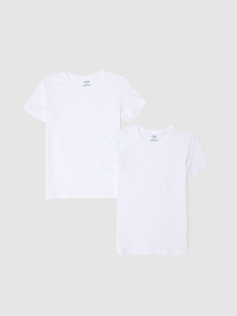 Lot de deux t-shirts en coton stretch blanc pour enfants, coupe r&eacute;guli&egrave;re_0
