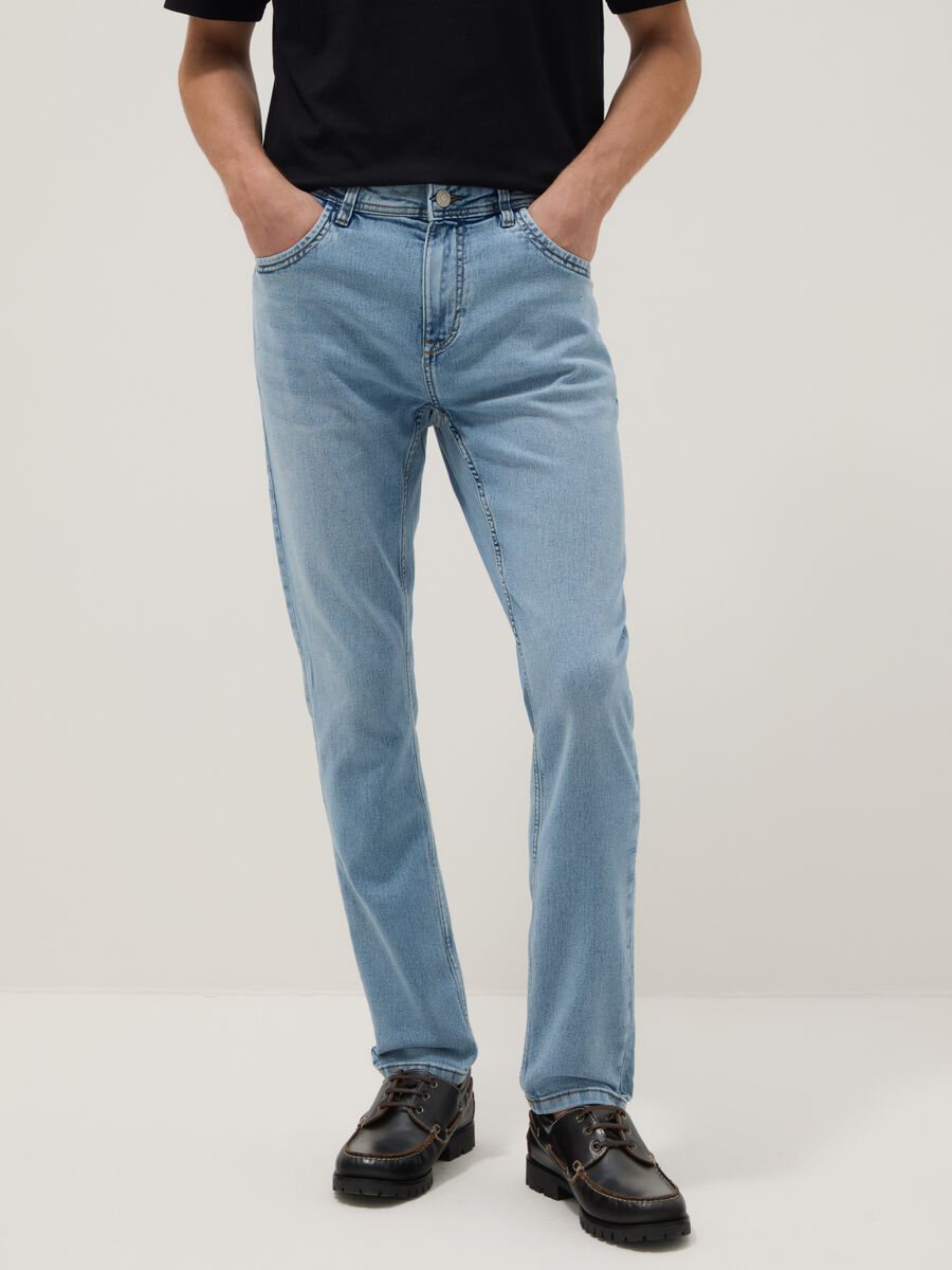 Super skinny light blue cotton blend jeans_1