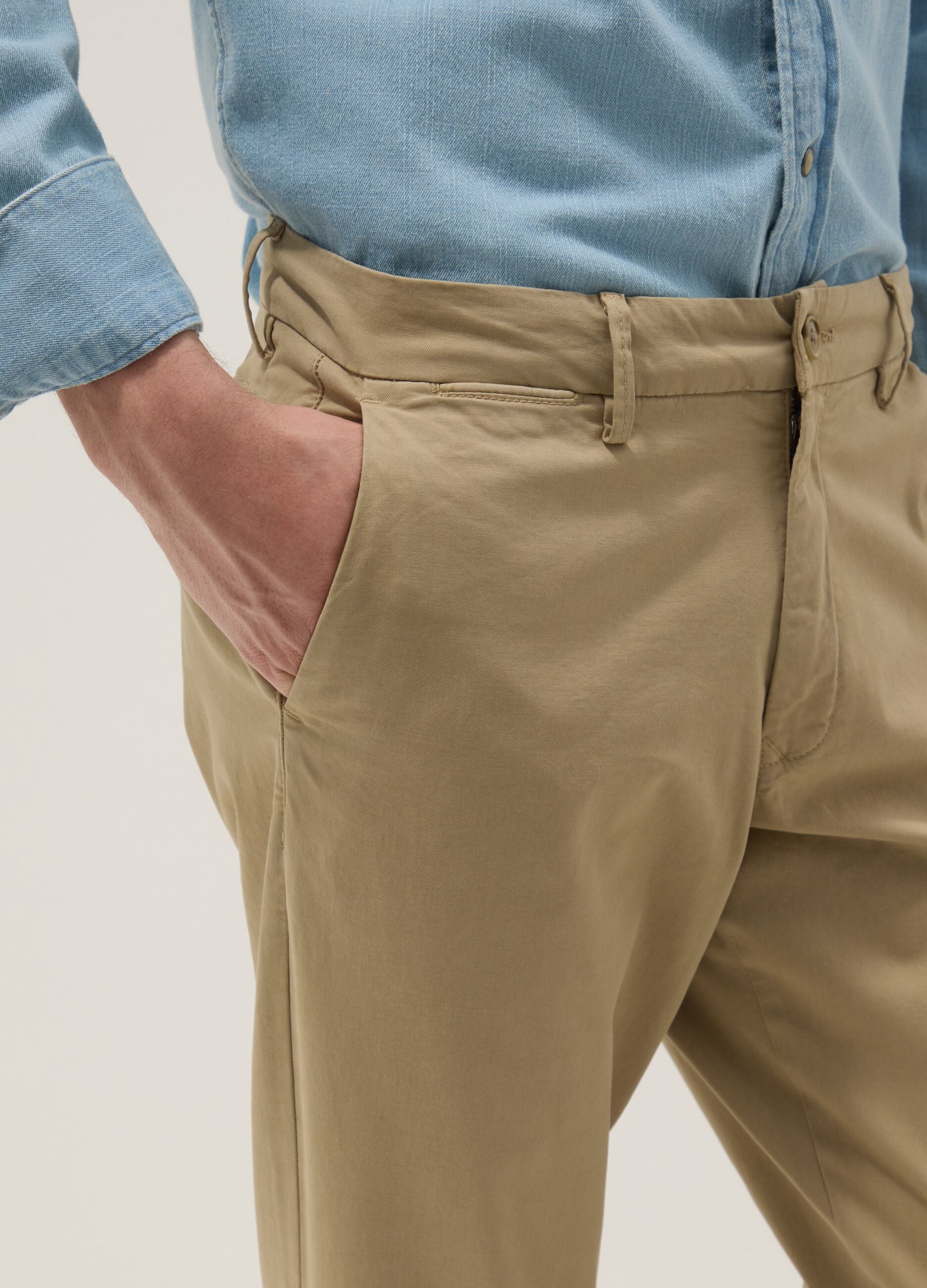Beige stretch-cotton regular-fit chino trousers